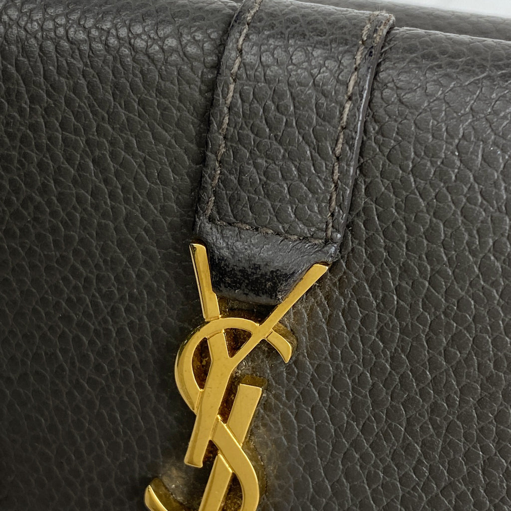 イヴ・サンローラン YSLライン オリガミ タイニーウォレット 三つ折り財布 レザー グレー 620287 レディース 【中古】brbag