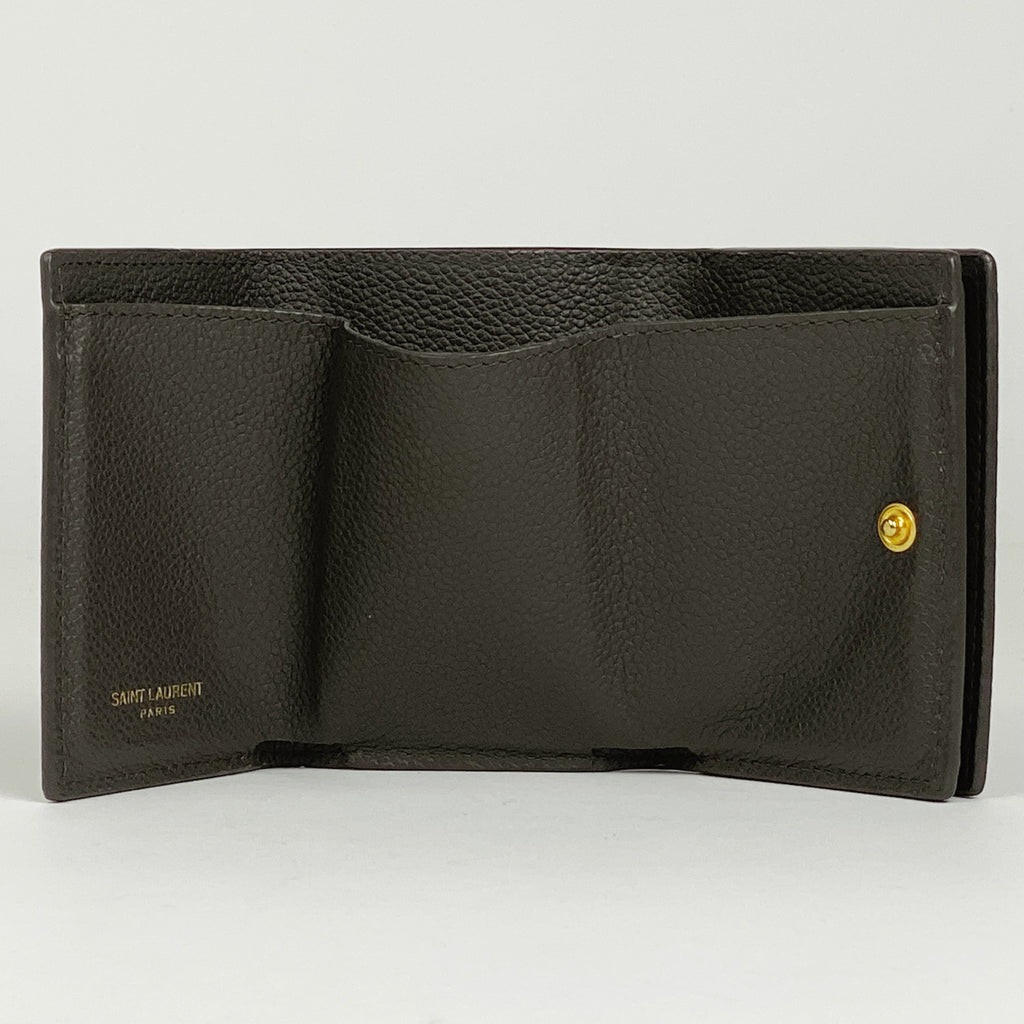 イヴ・サンローラン YSLライン オリガミ タイニーウォレット 三つ折り財布 レザー グレー 620287 レディース 【中古】brbag