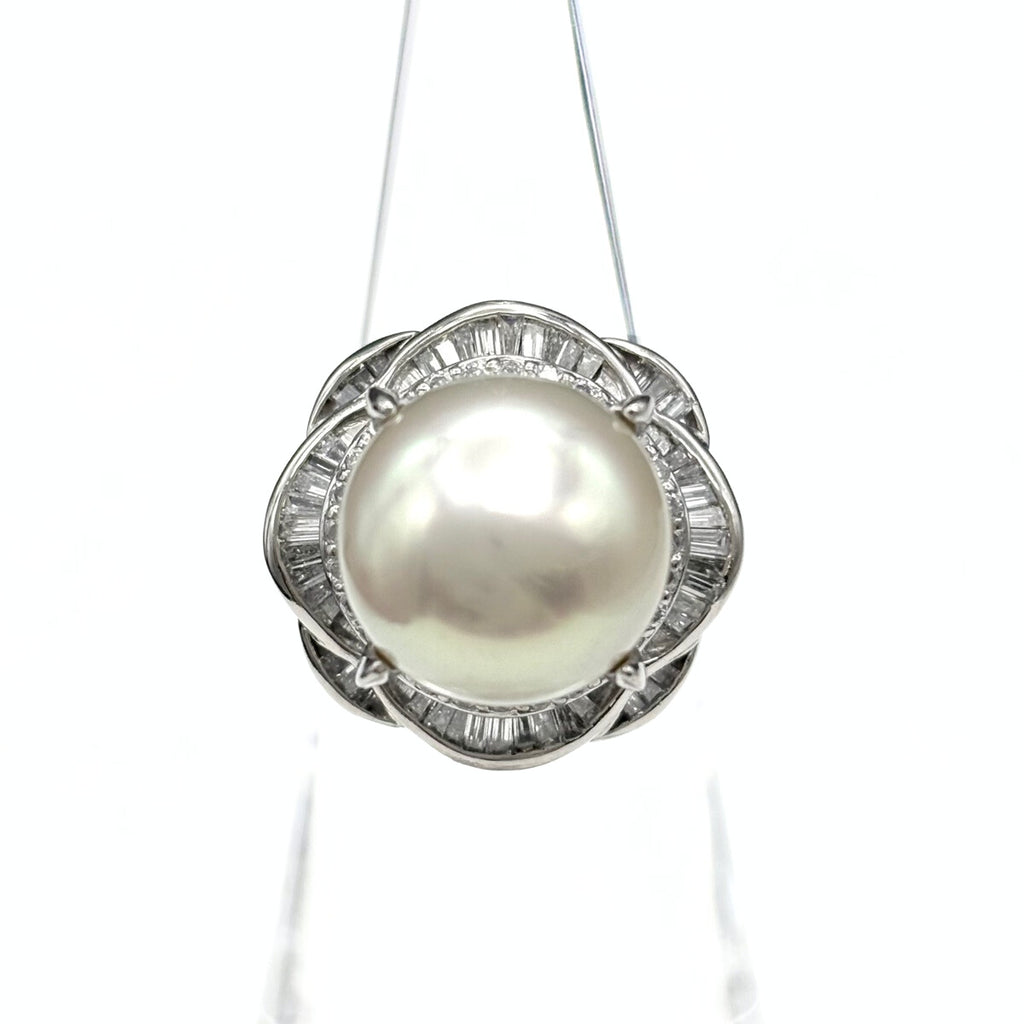 パール デザインリング プラチナ 指輪 メレダイヤ 真珠 リング 10号 Pt900 パール ダイヤモンド レディース 【中古】nbjwl