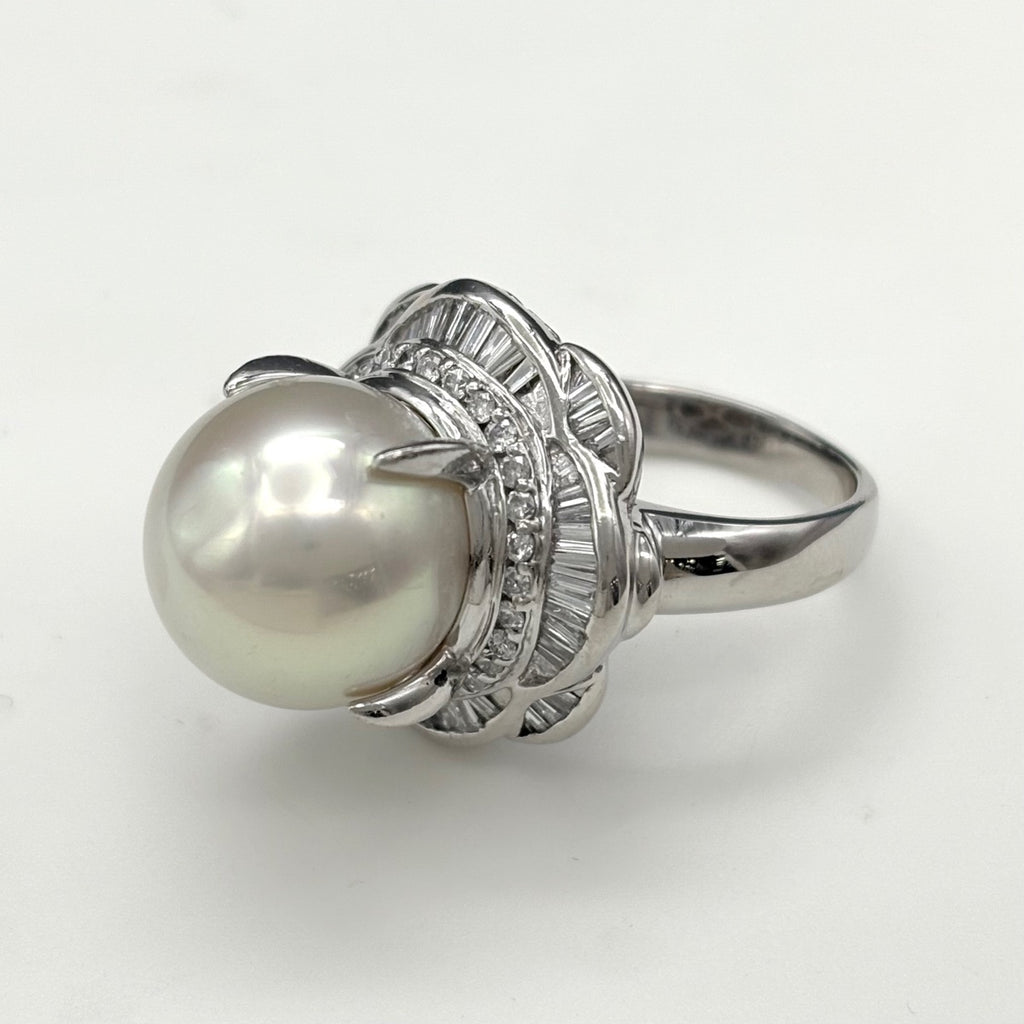 パール デザインリング プラチナ 指輪 メレダイヤ 真珠 リング 10号 Pt900 パール ダイヤモンド レディース 【中古】nbjwl