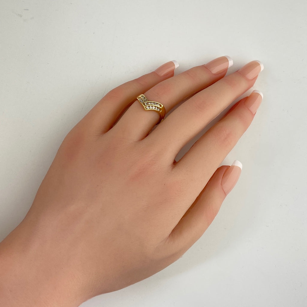 メレダイヤ デザインリング YG イエローゴールド 指輪 リング 2.8 K18 ダイヤモンド レディース 【中古】nbjwl