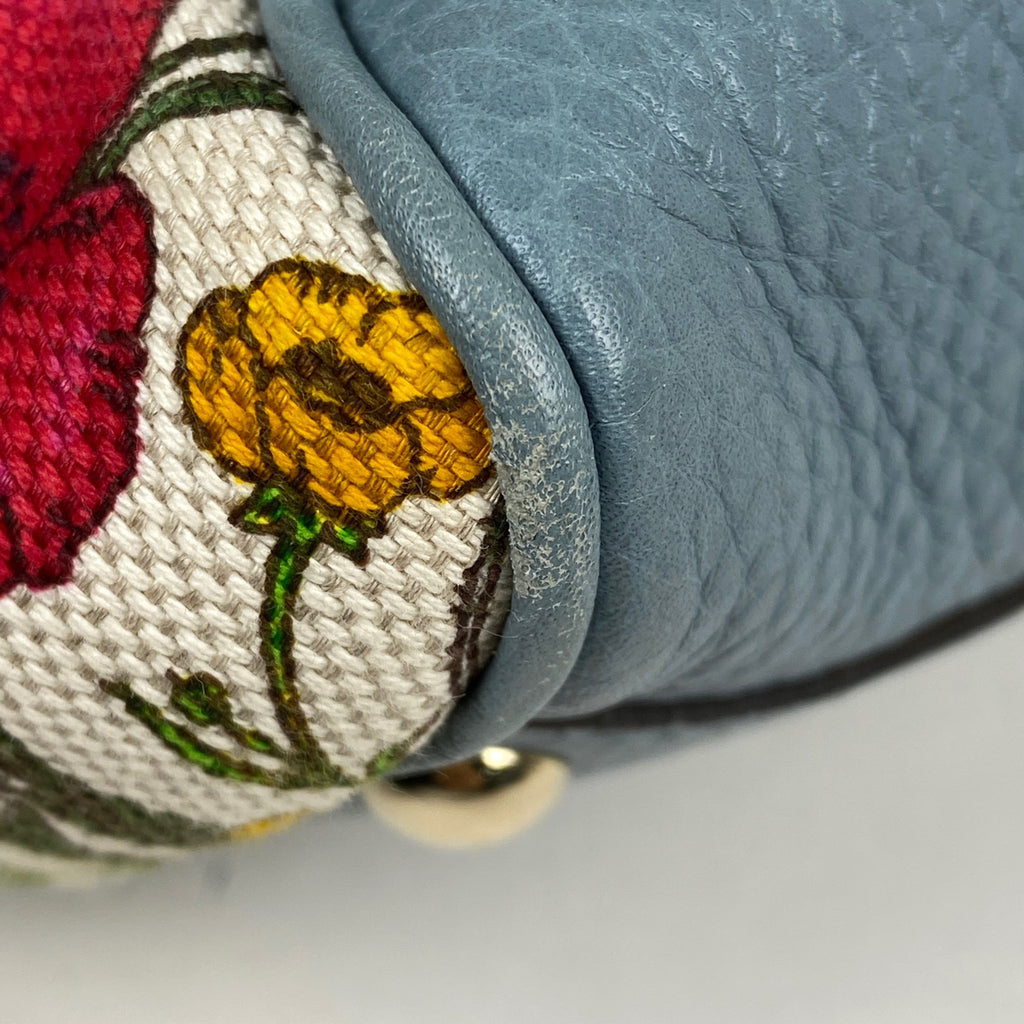 グッチ バンブー スモール ショッパー ハンドバッグ フローラ 花柄 50周年記念 ハンドバッグ キャンバス ライトブルー マルチカラー 336032 レディース 【中古】brbag