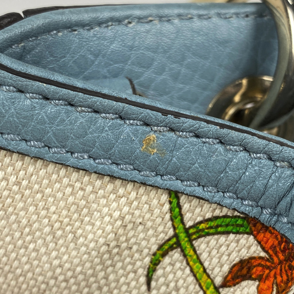 グッチ バンブー スモール ショッパー ハンドバッグ フローラ 花柄 50周年記念 ハンドバッグ キャンバス ライトブルー マルチカラー 336032 レディース 【中古】brbag