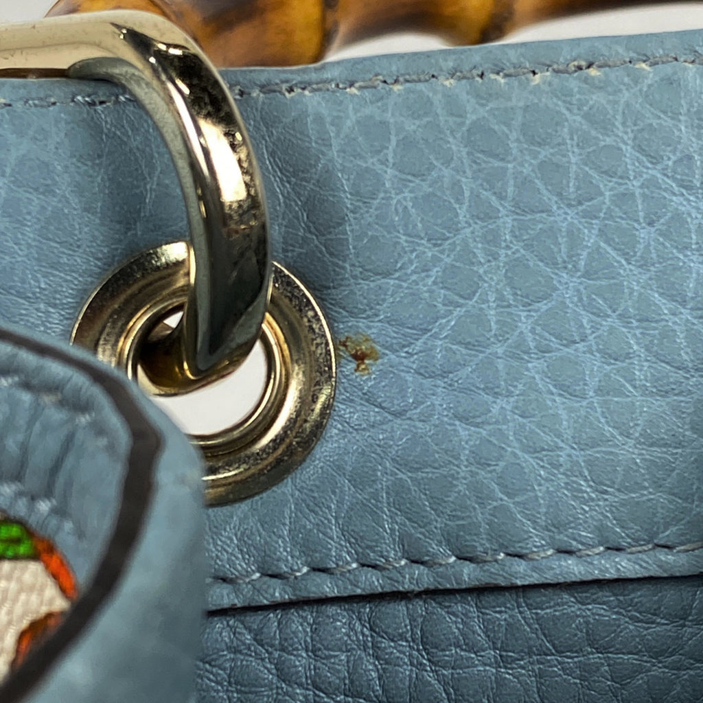 グッチ バンブー スモール ショッパー ハンドバッグ フローラ 花柄 50周年記念 ハンドバッグ キャンバス ライトブルー マルチカラー 336032 レディース 【中古】brbag