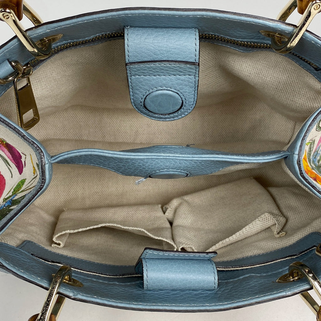 グッチ バンブー スモール ショッパー ハンドバッグ フローラ 花柄 50周年記念 ハンドバッグ キャンバス ライトブルー マルチカラー 336032 レディース 【中古】brbag