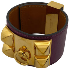 エルメス コリエ ド シアン ブレスレット バングル 腕輪 スタッズ メドール ブレスレット GP レザー パープル レディース 【中古】bracc