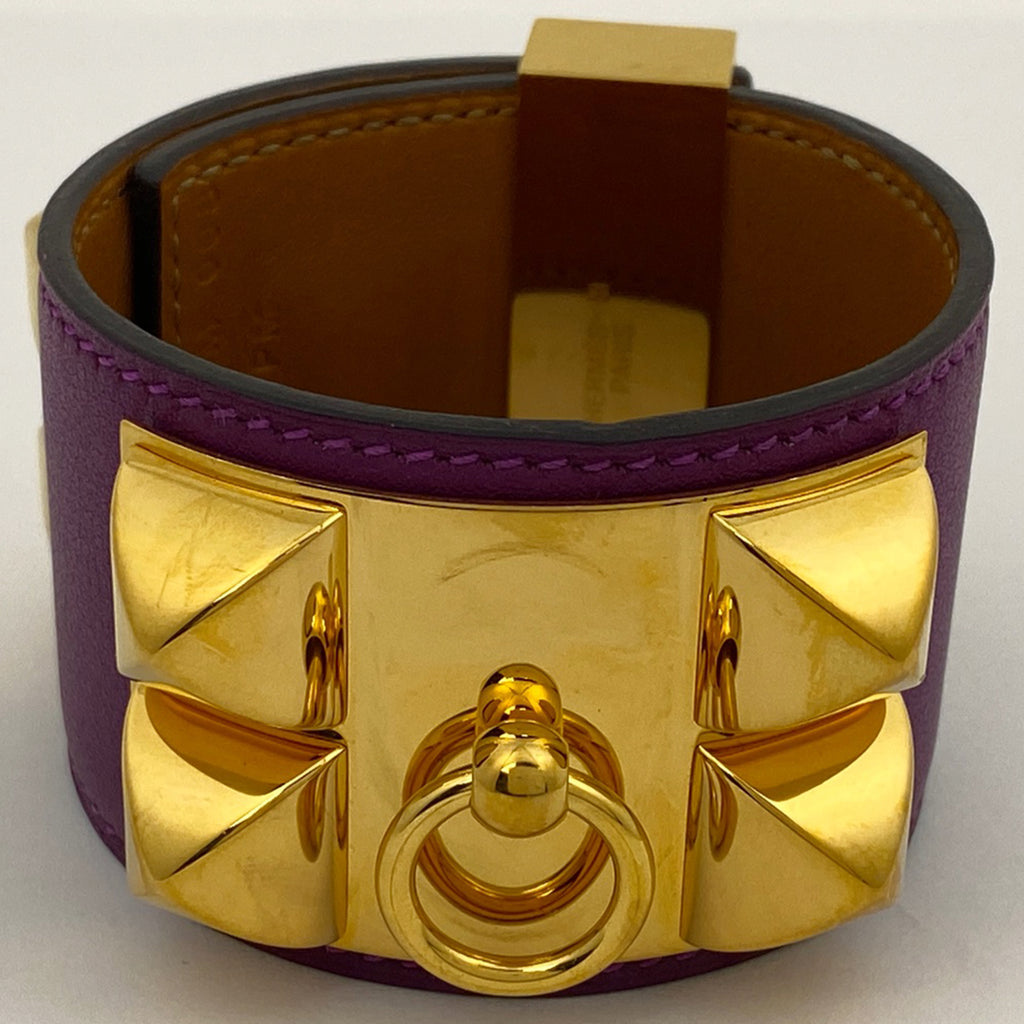 エルメス コリエ ド シアン ブレスレット バングル 腕輪 スタッズ メドール ブレスレット GP レザー パープル レディース 【中古】bracc
