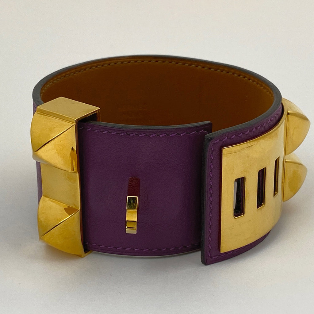 エルメス コリエ ド シアン ブレスレット バングル 腕輪 スタッズ メドール ブレスレット GP レザー パープル レディース 【中古】bracc