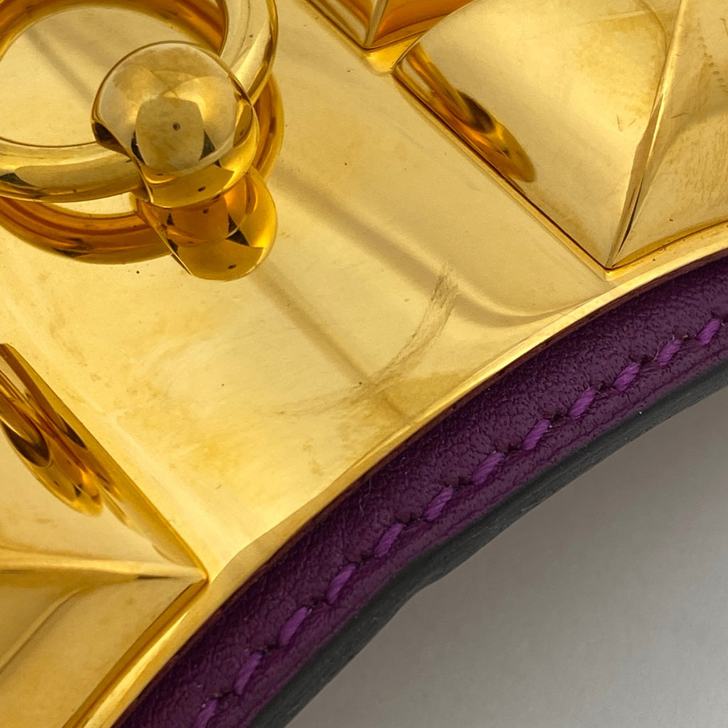 エルメス コリエ ド シアン ブレスレット バングル 腕輪 スタッズ メドール ブレスレット GP レザー パープル レディース 【中古】bracc