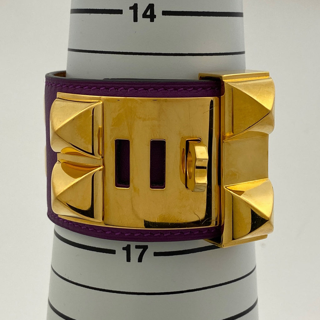 エルメス コリエ ド シアン ブレスレット バングル 腕輪 スタッズ メドール ブレスレット GP レザー パープル レディース 【中古】bracc