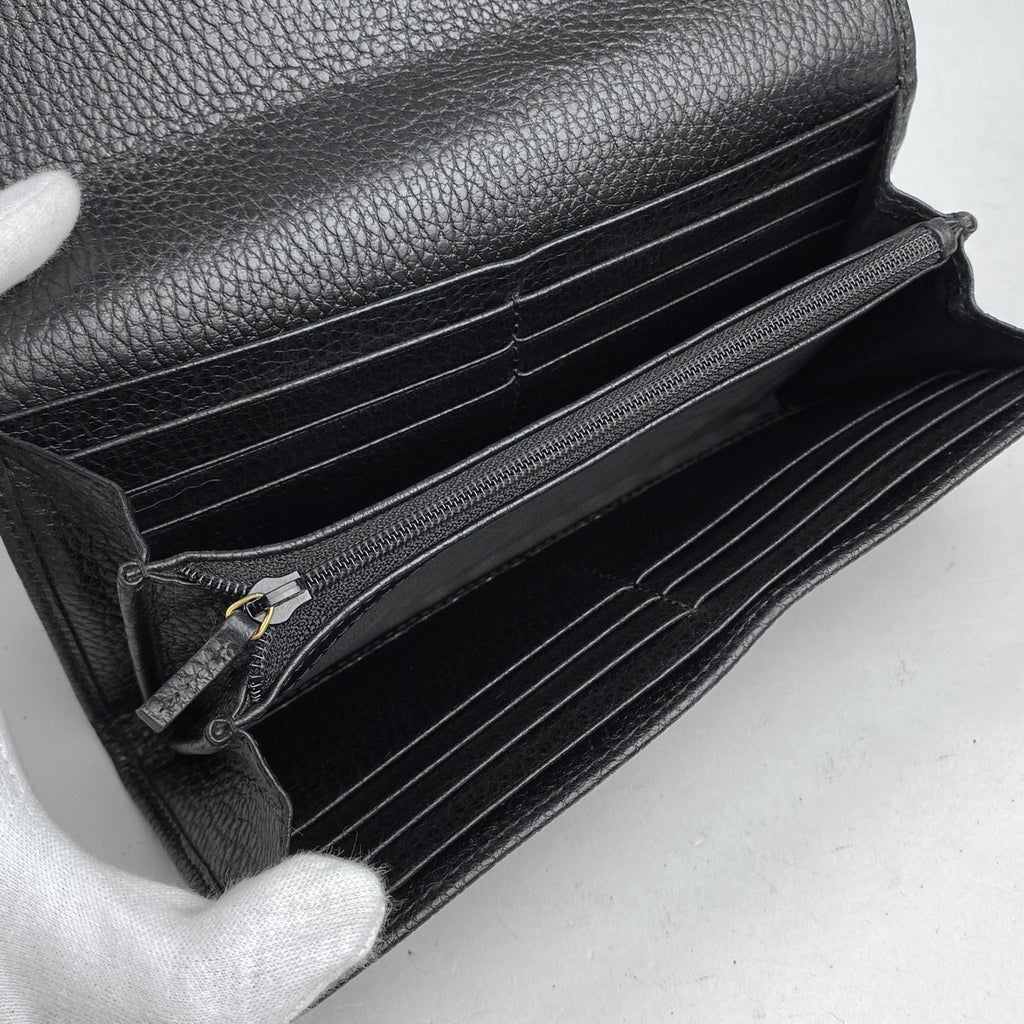 グッチ GGマーモント コンチネンタルウォレット 二つ折り 札入れ 小銭入れ 長財布 レザー ブラック 456116 レディース 【中古】brbag