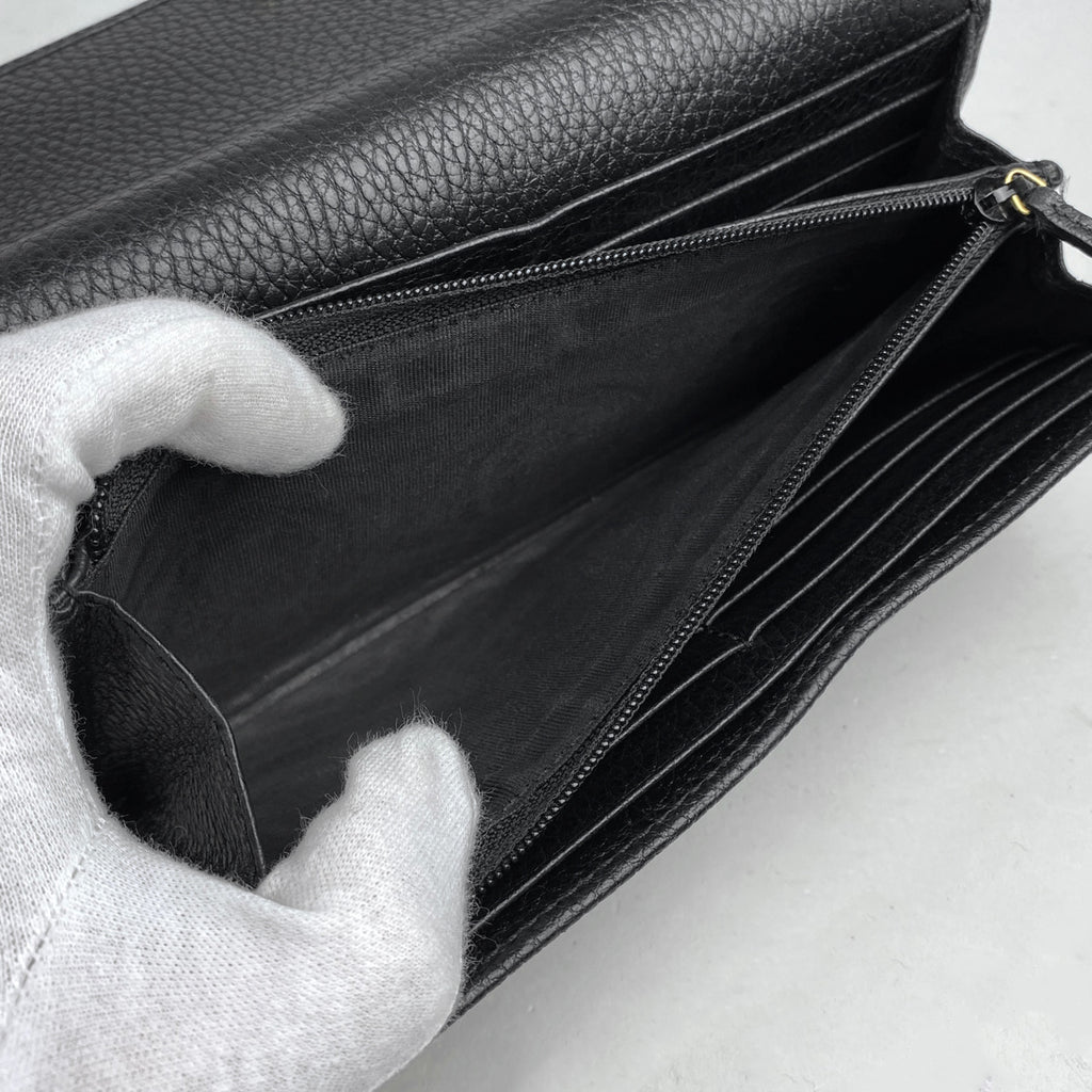 グッチ GGマーモント コンチネンタルウォレット 二つ折り 札入れ 小銭入れ 長財布 レザー ブラック 456116 レディース 【中古】brbag