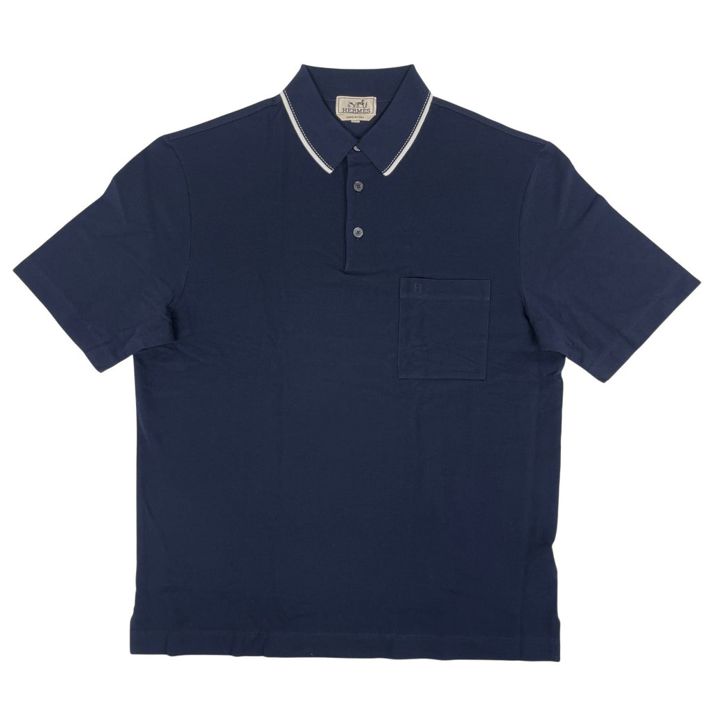 エルメス Hロゴ ポロシャツ 半袖 トップス ポロシャツ コットン ネイビー メンズ 【中古】brapp