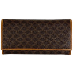 セリーヌ マカダム柄 二つ折り 長財布 札入れ 小銭入れ がま口 長財布 コーティングキャンバス ブラウン レディース 【中古】brbag