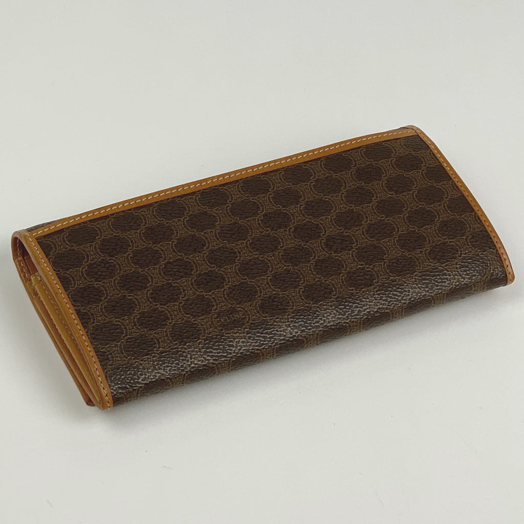 セリーヌ マカダム柄 二つ折り 長財布 札入れ 小銭入れ がま口 長財布 コーティングキャンバス ブラウン レディース 【中古】brbag