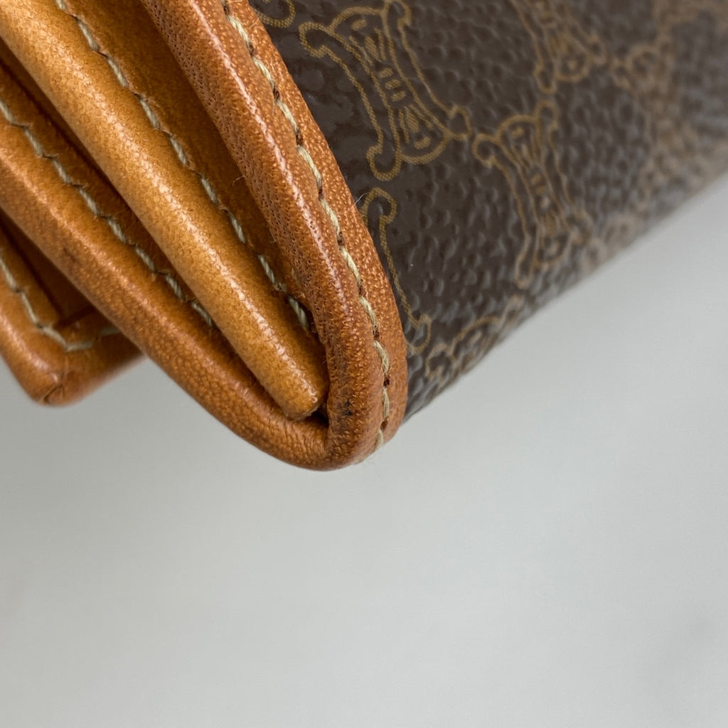 セリーヌ マカダム柄 二つ折り 長財布 札入れ 小銭入れ がま口 長財布 コーティングキャンバス ブラウン レディース 【中古】brbag