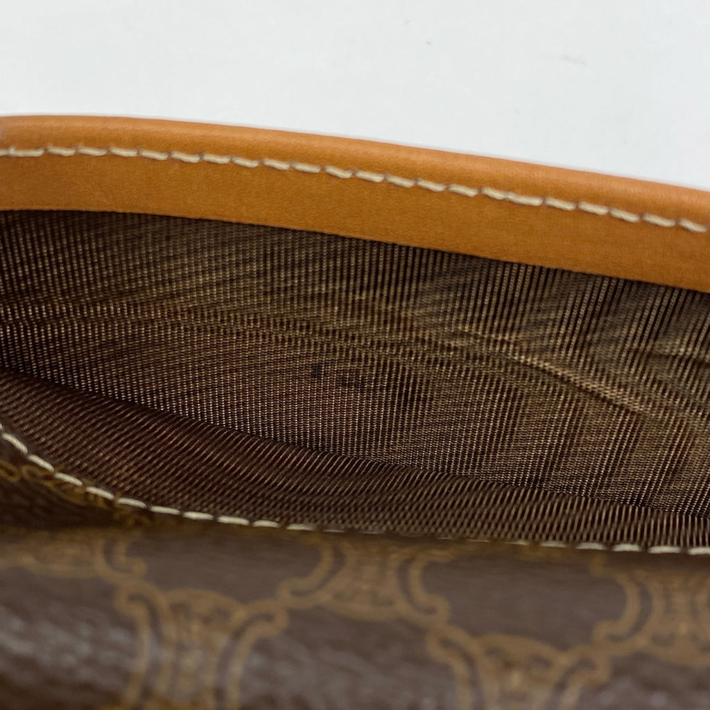 セリーヌ マカダム柄 二つ折り 長財布 札入れ 小銭入れ がま口 長財布 コーティングキャンバス ブラウン レディース 【中古】brbag