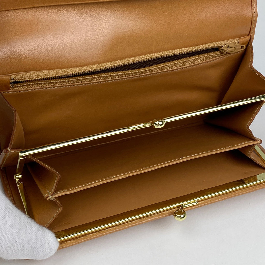 セリーヌ マカダム柄 二つ折り 長財布 札入れ 小銭入れ がま口 長財布 コーティングキャンバス ブラウン レディース 【中古】brbag