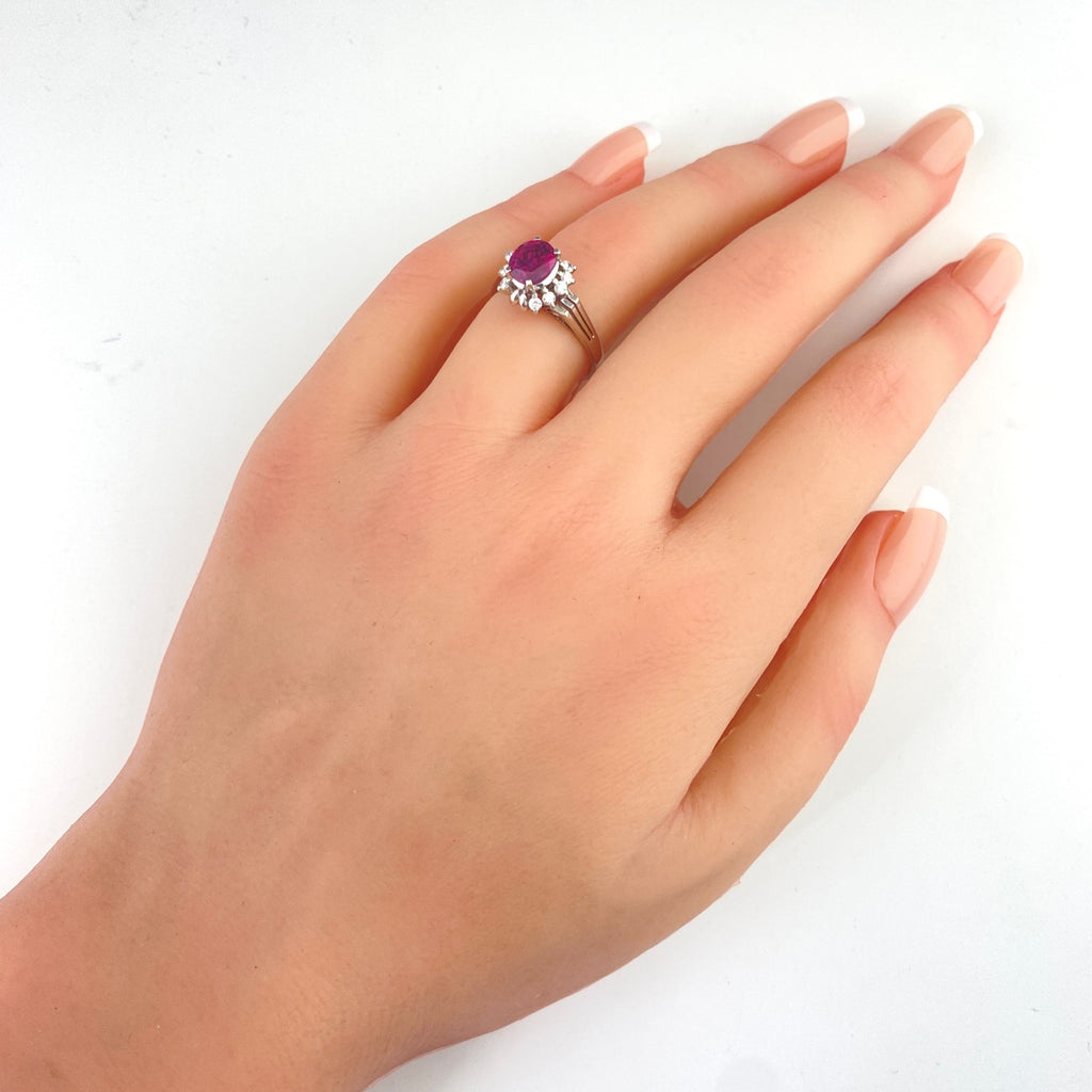 ルビー デザインリング プラチナ 指輪 メレダイヤ リング 12号 Pt900 ルビー ダイヤモンド レディース 【中古】nbjwl