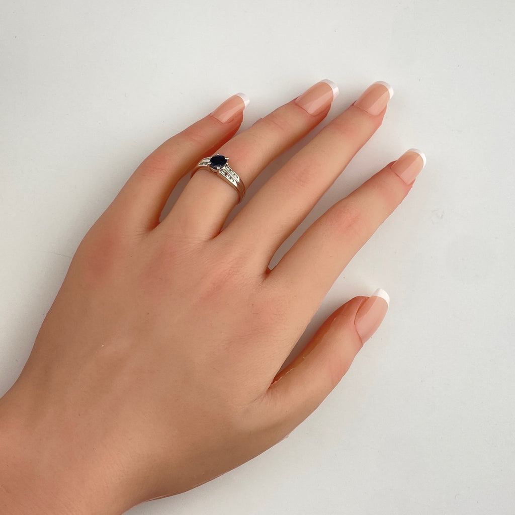 サファイア デザインリング プラチナ メレダイヤ 指輪 リング 10.5号 Pt850 サファイア ダイヤモンド レディース 【中古】nbjwl