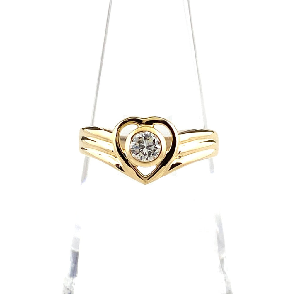 ハートモチーフ デザインリング YG イエローゴールド 指輪 メレダイヤ リング 10号 K18 ダイヤモンド レディース 【中古】nbjwl