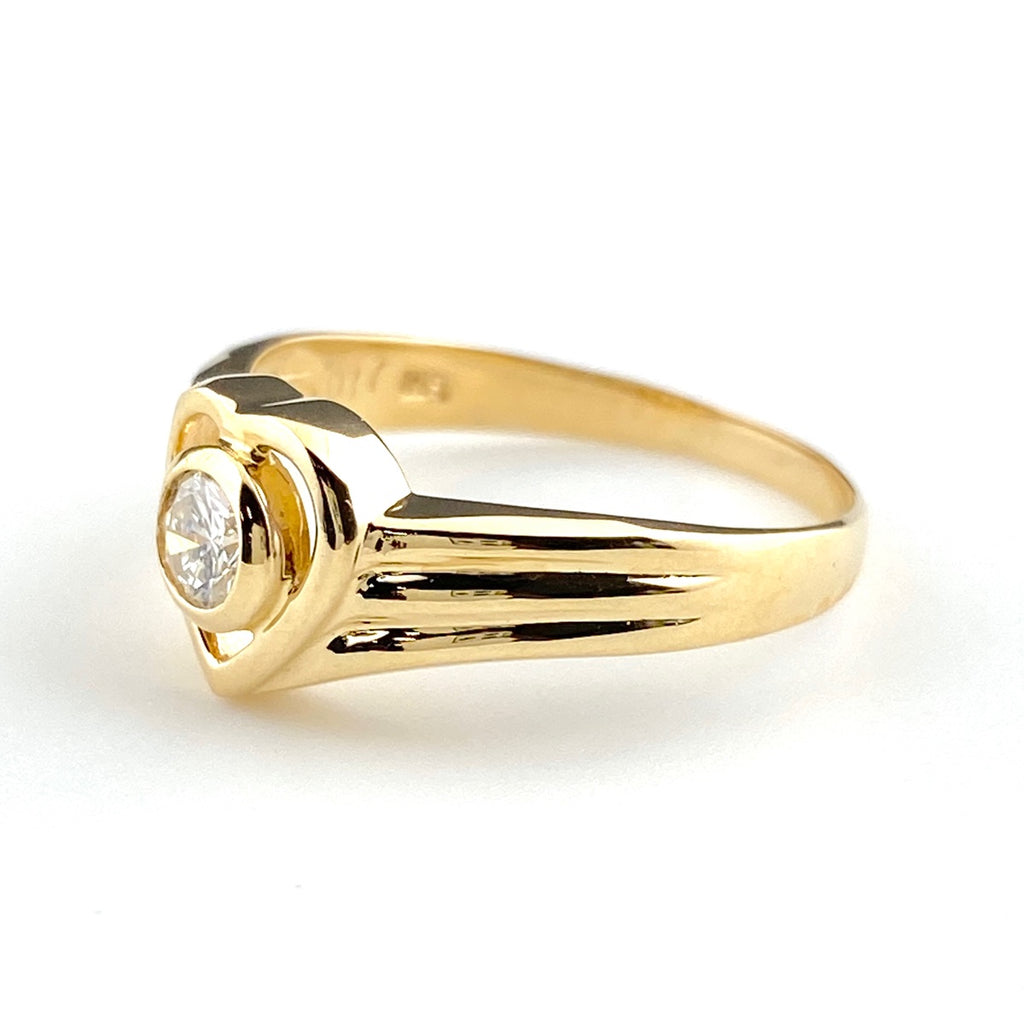 ハートモチーフ デザインリング YG イエローゴールド 指輪 メレダイヤ リング 10号 K18 ダイヤモンド レディース 【中古】nbjwl