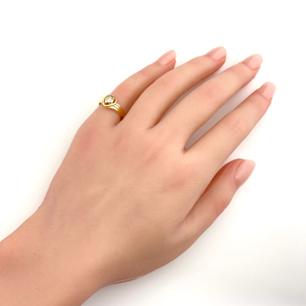 ハートモチーフ デザインリング YG イエローゴールド 指輪 メレダイヤ リング 10号 K18 ダイヤモンド レディース 【中古】nbjwl