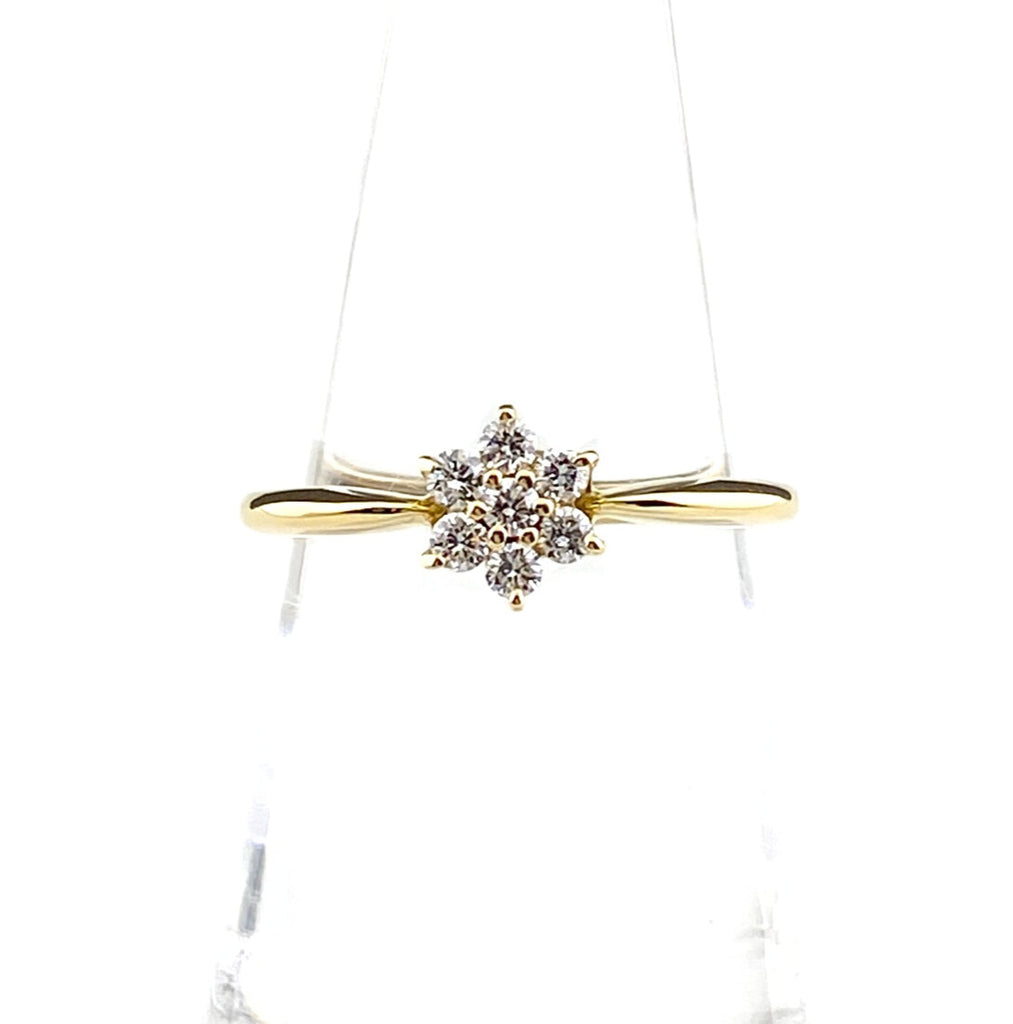 フラワーモチーフ デザインリング YG イエローゴールド 指輪 メレダイヤ 花 リング 11号 K18 ダイヤモンド レディース 【中古】nbjwl