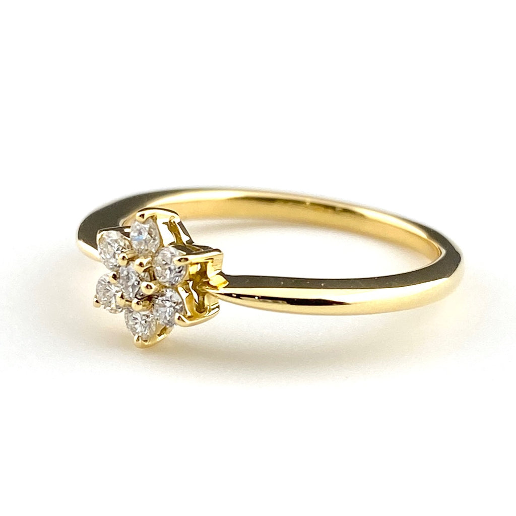 フラワーモチーフ デザインリング YG イエローゴールド 指輪 メレダイヤ 花 リング 11号 K18 ダイヤモンド レディース 【中古】nbjwl