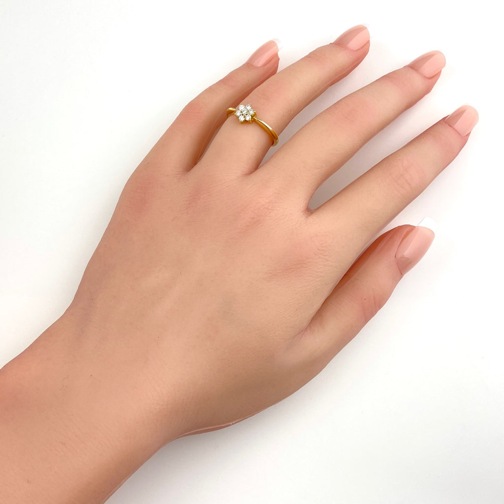 フラワーモチーフ デザインリング YG イエローゴールド 指輪 メレダイヤ 花 リング 11号 K18 ダイヤモンド レディース 【中古】nbjwl