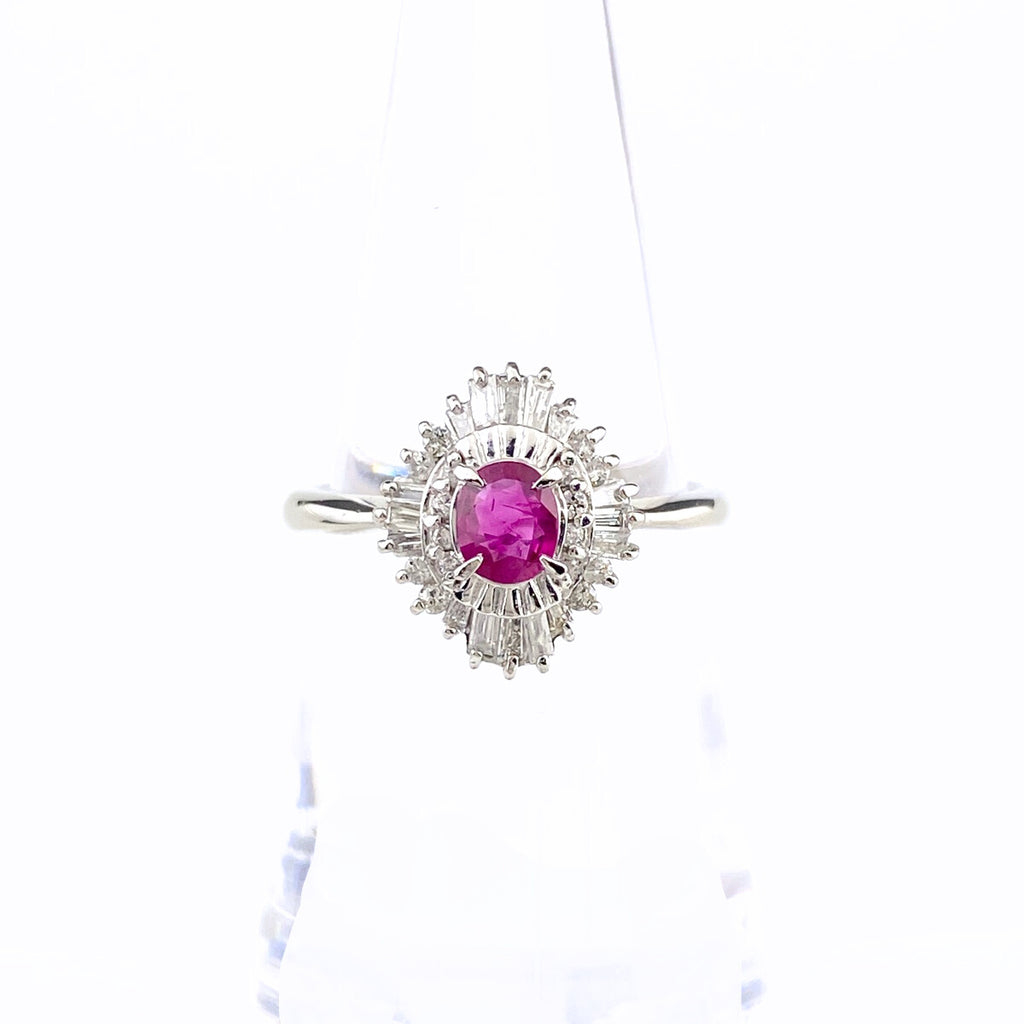 ルビー デザインリング プラチナ 指輪 メレダイヤ リング 12号 Pt900 ルビー ダイヤモンド レディース 【中古】nbjwl