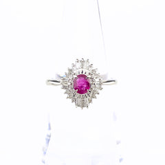 ルビー デザインリング プラチナ 指輪 メレダイヤ リング 12号 Pt900 ルビー ダイヤモンド レディース 【中古】nbjwl