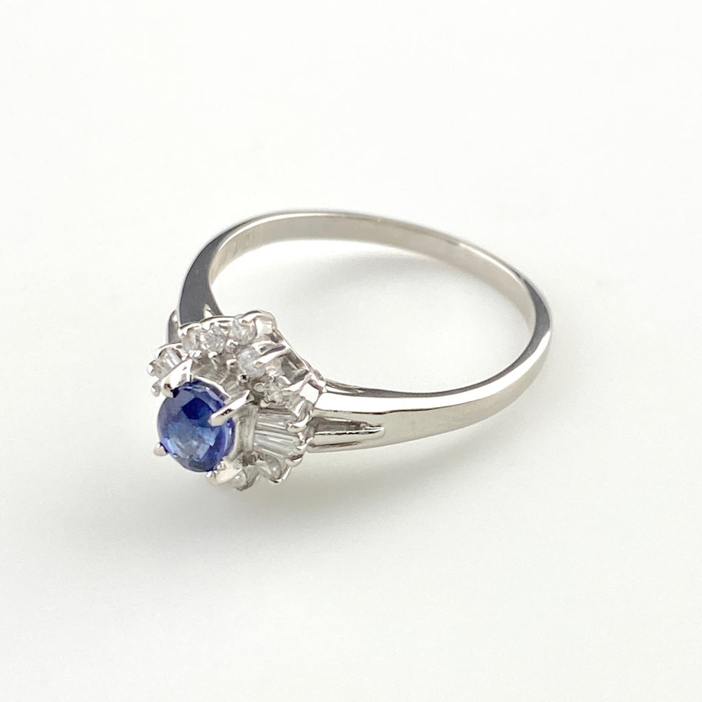 サファイア デザインリング プラチナ 指輪 メレダイヤ リング 12.5号 Pt900 サファイア ダイヤモンド レディース 【中古】nbjwl