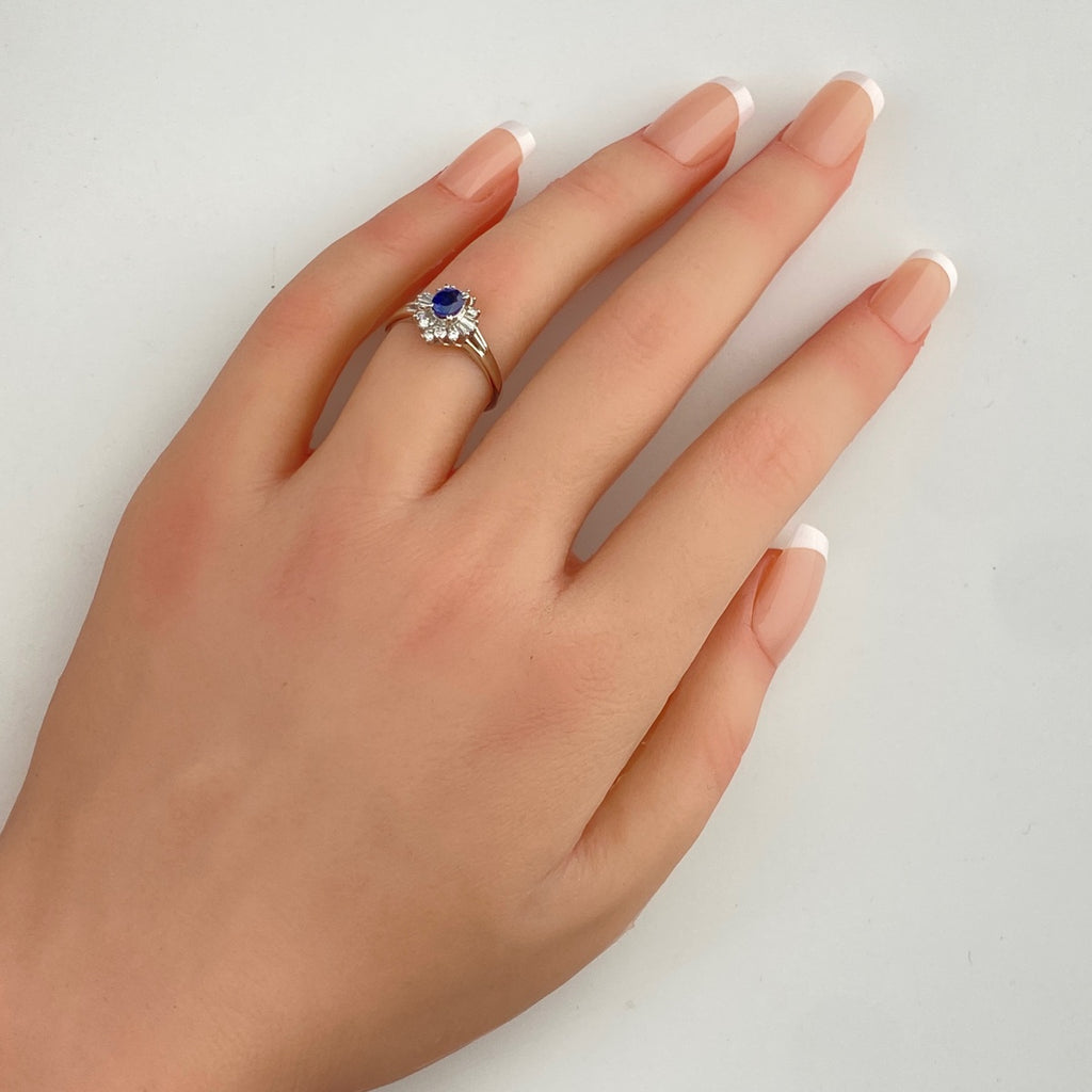 サファイア デザインリング プラチナ 指輪 メレダイヤ リング 12.5号 Pt900 サファイア ダイヤモンド レディース 【中古】nbjwl