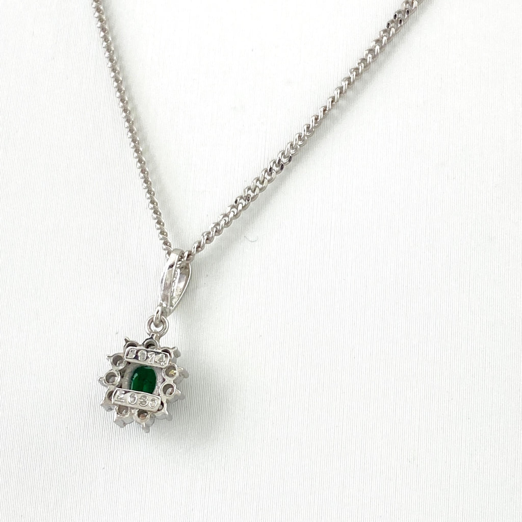 エメラルド デザインネックレス プラチナ ペンダント メレダイヤ ネックレス Pt900 Pt850 エメラルド レディース 【中古】nbjwl