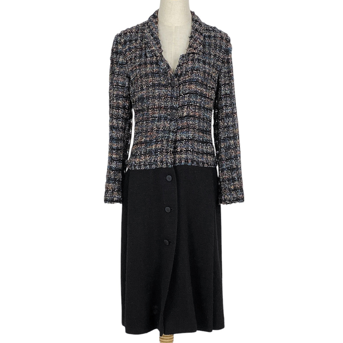 セール【新品同様】シャネルCHANELランウエイファンシー*ツイードロングコート CHANEL シャネル ロングコート ツイード ココマーク 千鳥柄