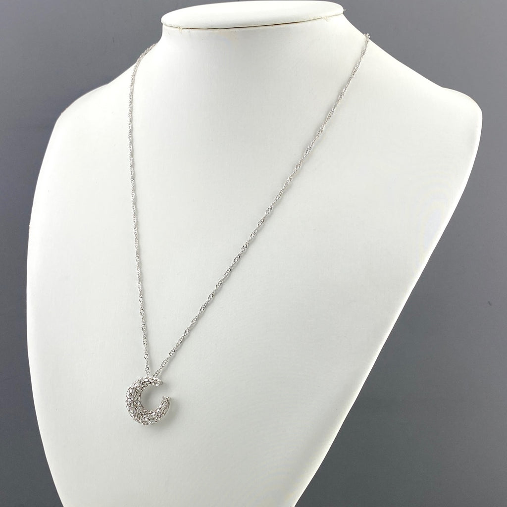 ムーンモチーフ デザインネックレス WG ホワイトゴールド ペンダント メレダイヤ 月 ネックレス K18 WG ダイヤモンド レディース 【中古】nbjwl