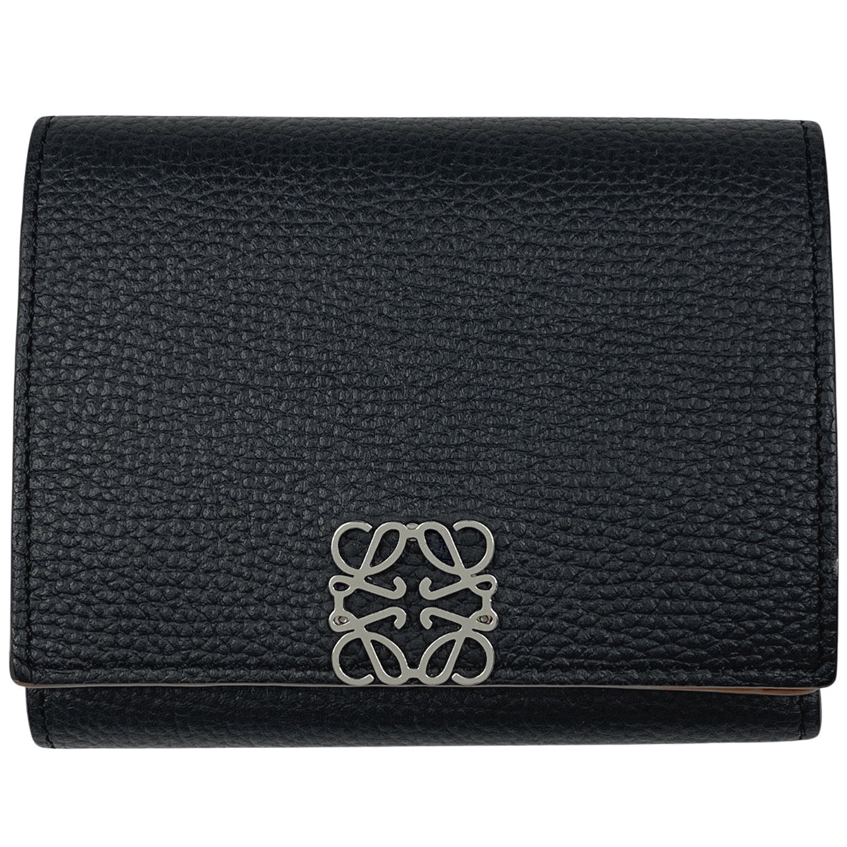 ロエベ　トライフォールドウォレット　三つ折り財布　アナグラム　レザー　ブラック バイセル公式】ロエベ アナグラム トライフォールド ウォレット 三