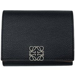 ロエベ アナグラム トライフォールド ウォレット 三つ折り財布 レザー ブラック ブラウン レディース 【中古】brbag