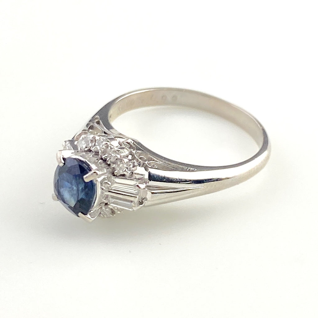 サファイア デザインリング プラチナ メレダイヤ 指輪 リング 11号 Pt900 サファイア ダイヤモンド レディース 【中古】nbjwl