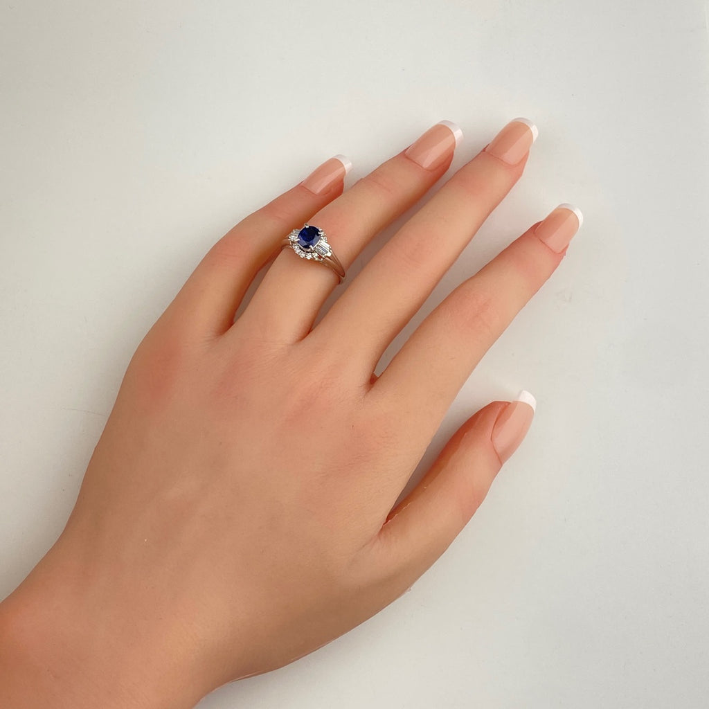 サファイア デザインリング プラチナ メレダイヤ 指輪 リング 11号 Pt900 サファイア ダイヤモンド レディース 【中古】nbjwl