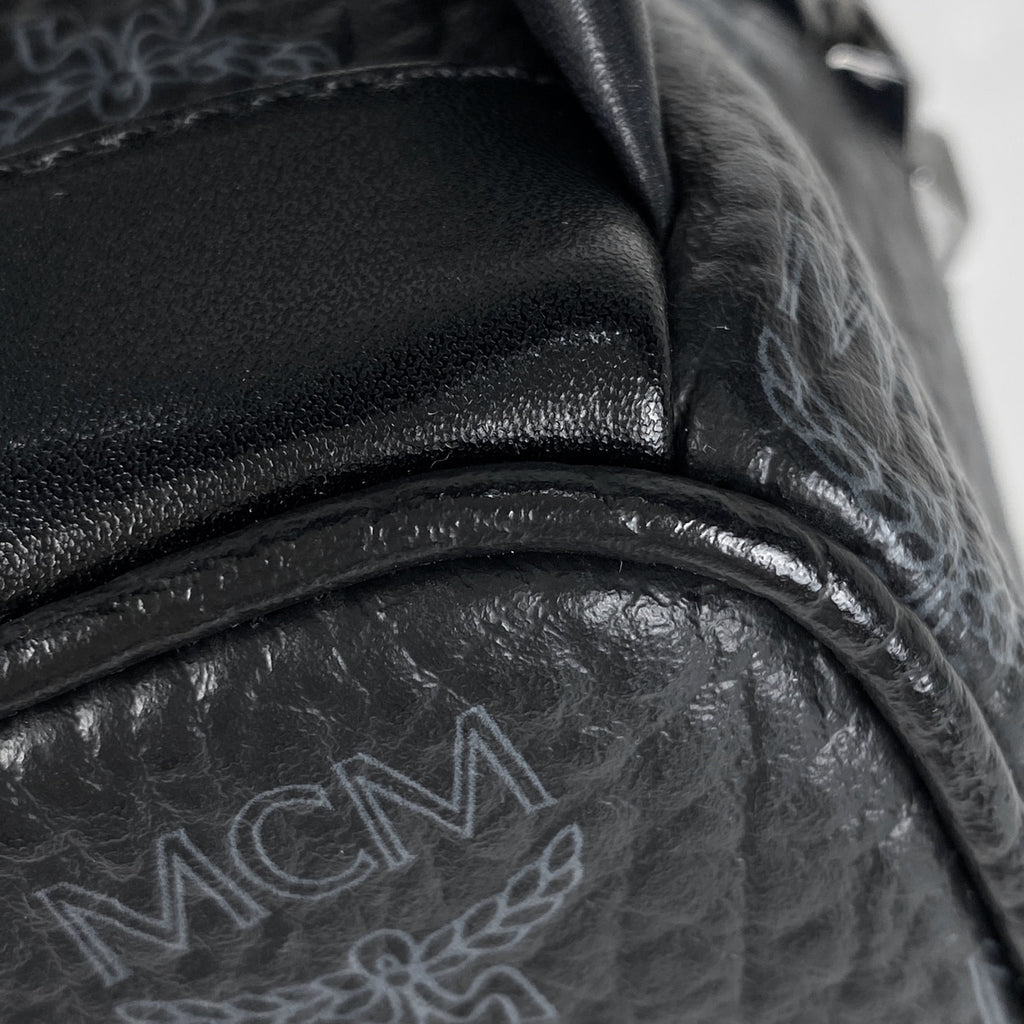 エム・シー・エム ロゴグラム リュックサック スタッズ ヴィセトス バックパック デイパック リュック レザー ブラック レディース 【中古】brbag