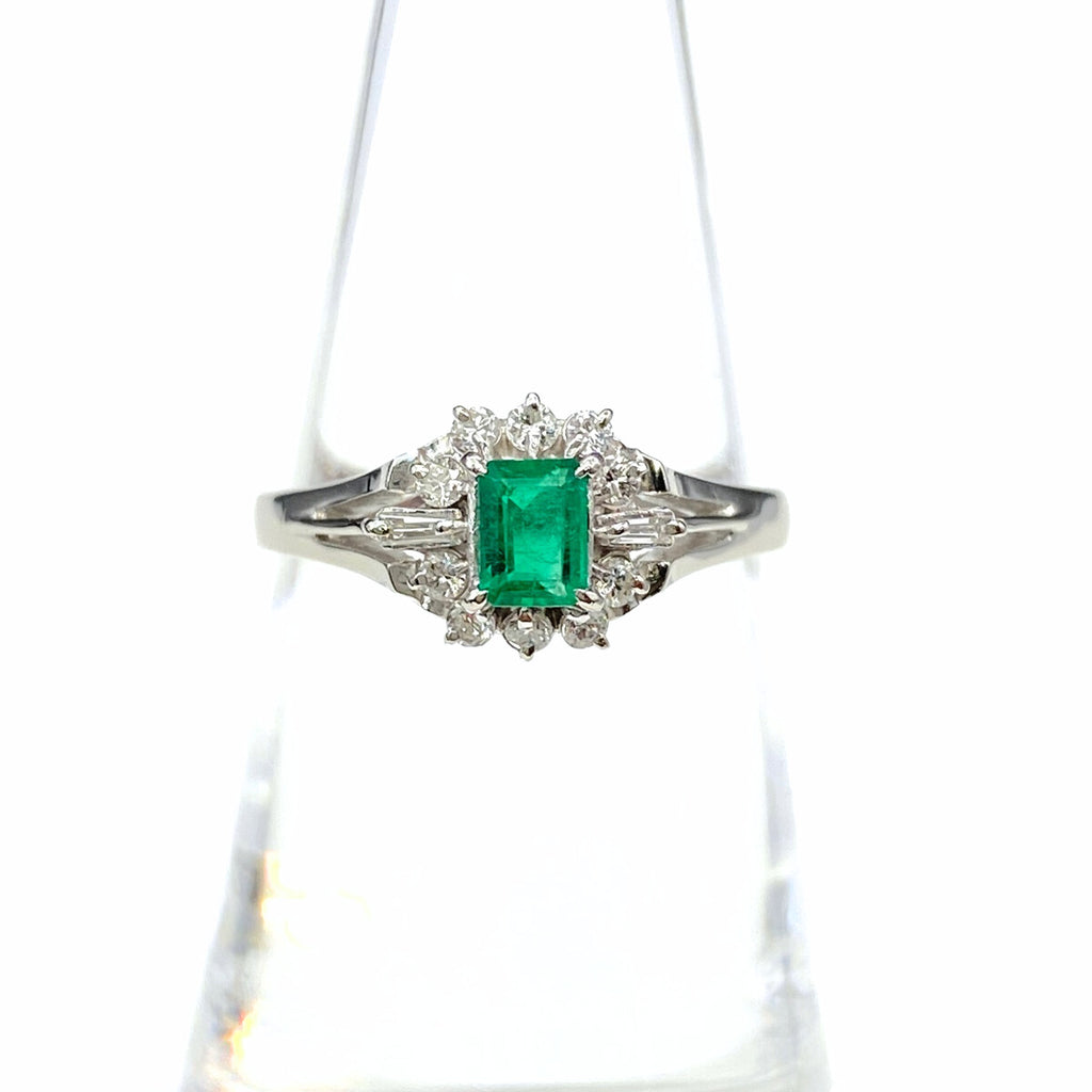 エメラルド デザインリング プラチナ 指輪 メレダイヤ リング 11号 Pt900 エメラルド ダイヤモンド レディース 【中古】nbjwl