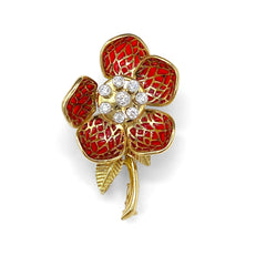 クイーン フラワーモチーフ デザインブローチ YG イエローゴールド プラチナ メレダイヤ エナメル 花 ブローチ 750 Pt950 ダイヤモンド レディース 【中古】brjwl