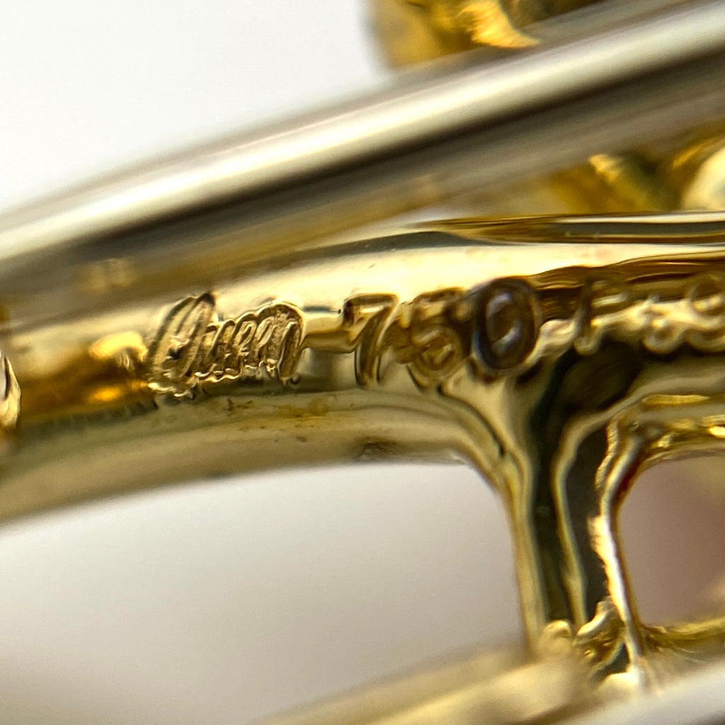 クイーン フラワーモチーフ デザインブローチ YG イエローゴールド プラチナ メレダイヤ エナメル 花 ブローチ 750 Pt900 ダイヤモンド レディース 【中古】brjwl