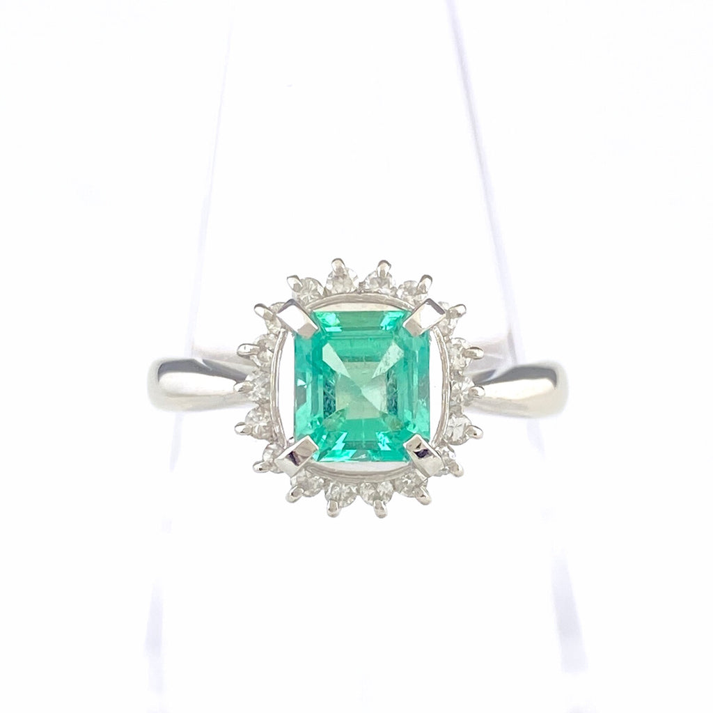 エメラルド デザインリング プラチナ 指輪 メレダイヤ リング 12号 Pt900 エメラルド ダイヤモンド レディース 【中古】nbjwl