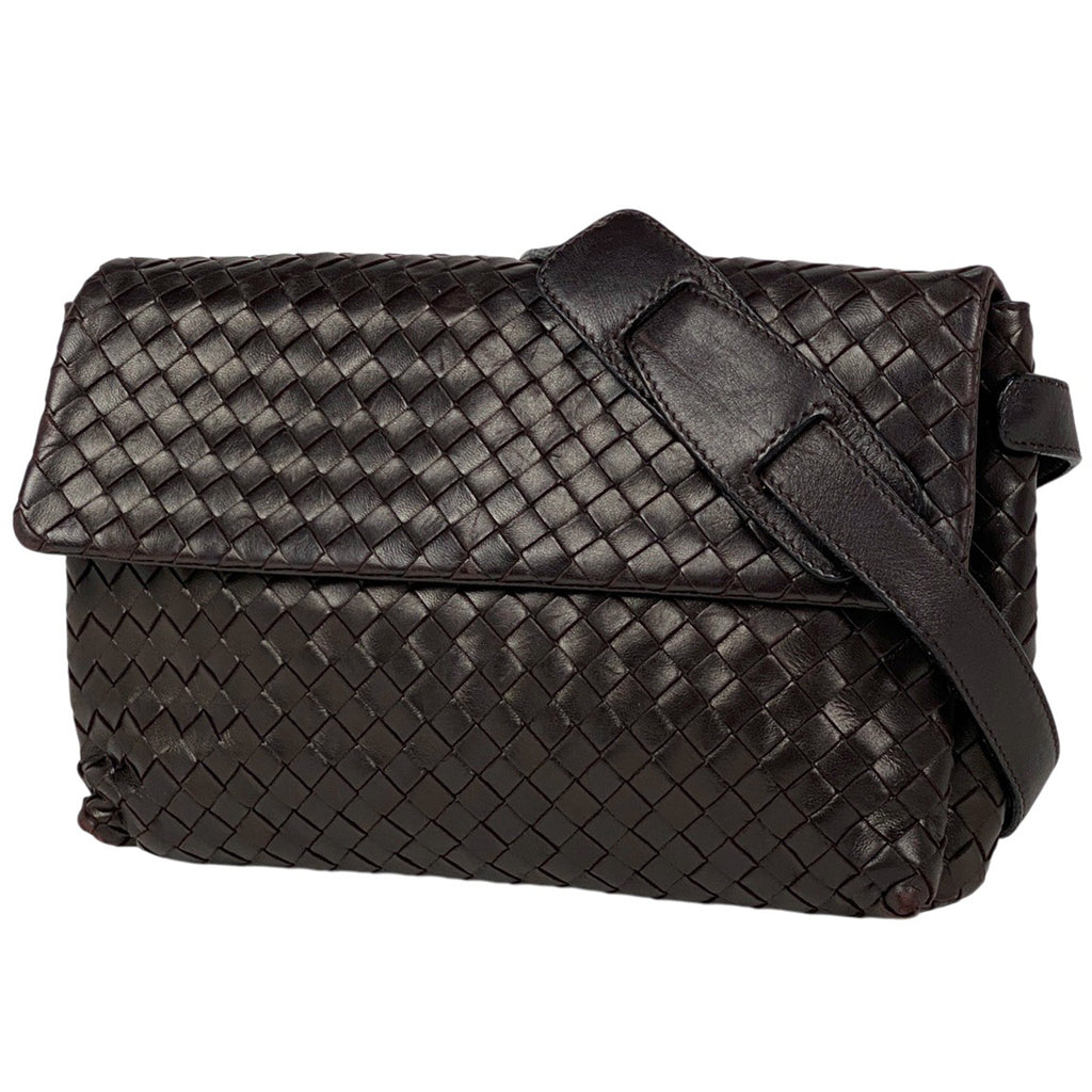 ボッテガヴェネタ イントレチャート ショルダーバッグ 肩掛け 斜め掛け 編み込み ショルダーバッグ レザー ブラウン レディース 【中古】brbag