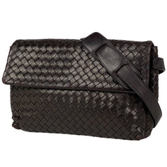 ボッテガヴェネタ イントレチャート ショルダーバッグ 肩掛け 斜め掛け 編み込み ショルダーバッグ レザー ブラウン レディース 【中古】brbag