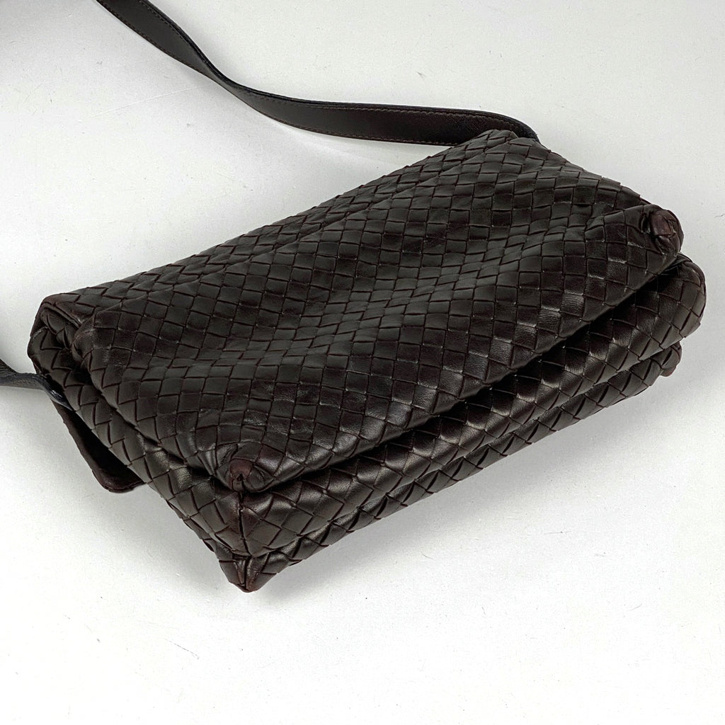 ボッテガヴェネタ イントレチャート ショルダーバッグ 肩掛け 斜め掛け 編み込み ショルダーバッグ レザー ブラウン レディース 【中古】brbag