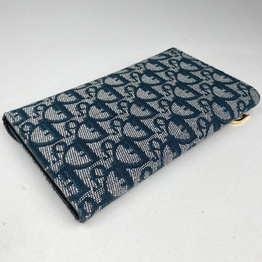 クリスチャンディオール トロッター柄 三つ折り 長財布 サドル 長財布 キャンバス ネイビー レディース 【中古】brbag